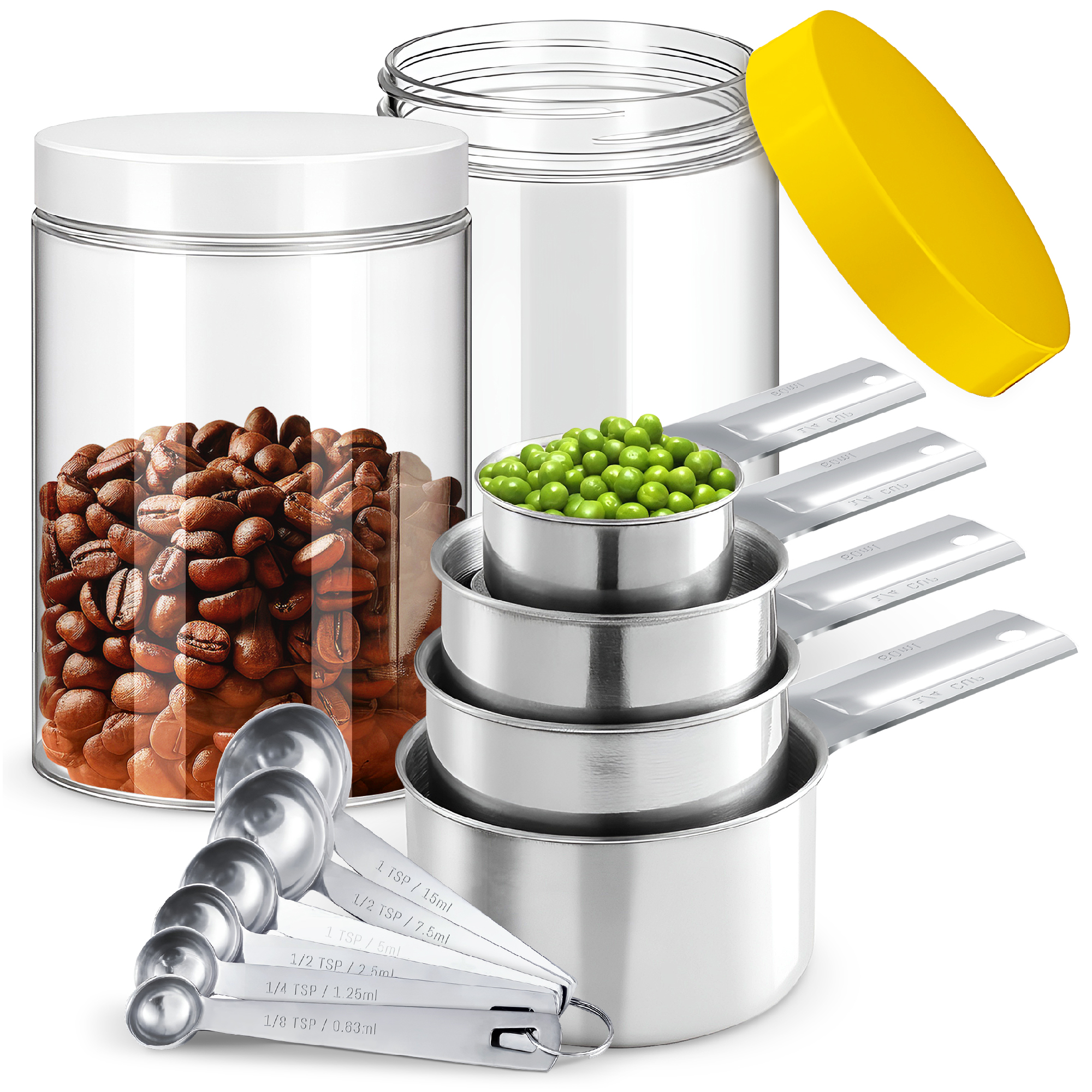 12 Set Stainless Steel Measuring Cups & Spoons with Food-Grade PET Jars