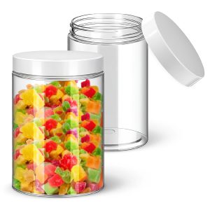 1000ml Plastic Jars with Lids, PET Plastic Storage Jars Pack of 2