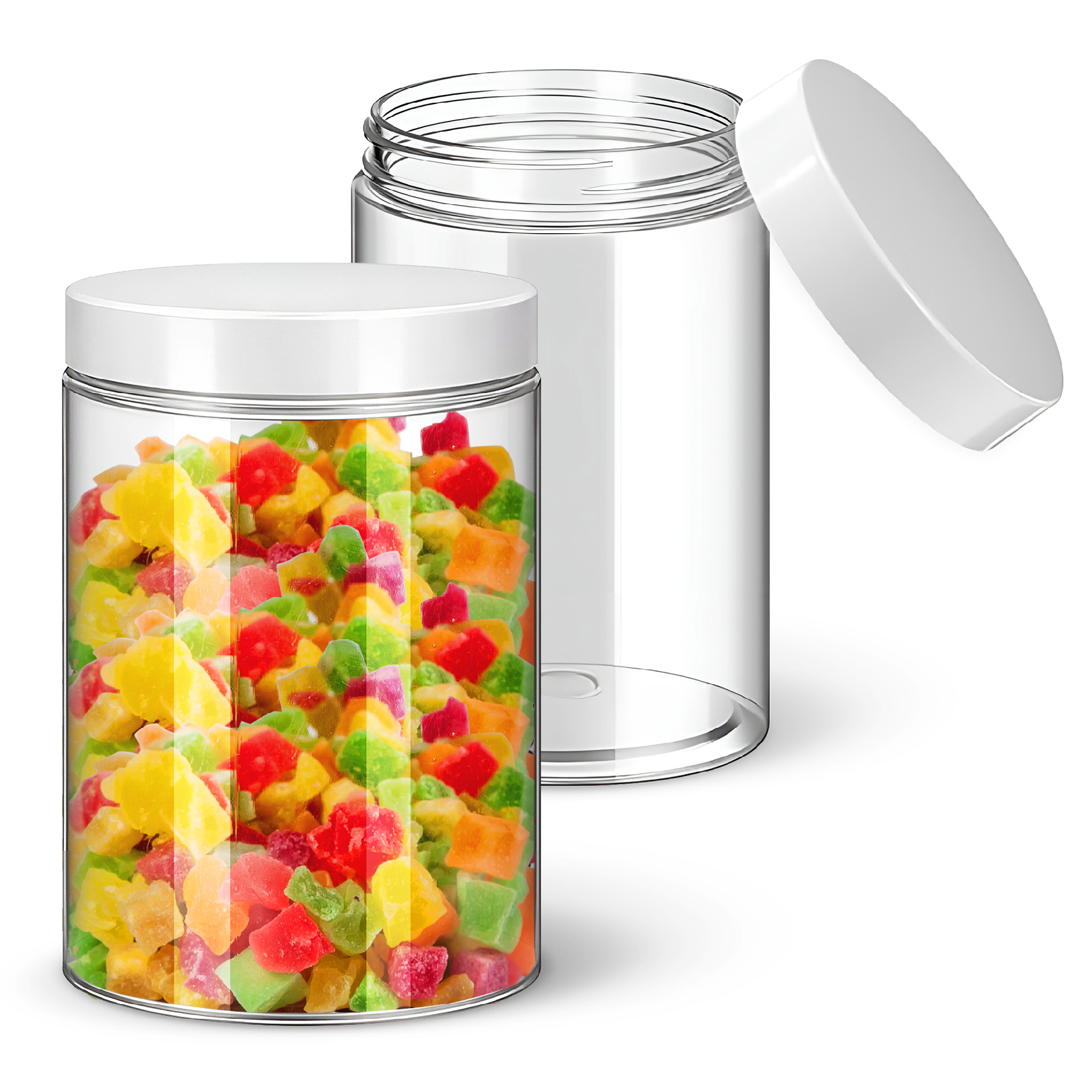 1000ml Plastic Jars with Lids, PET Plastic Storage Jars Pack of 2