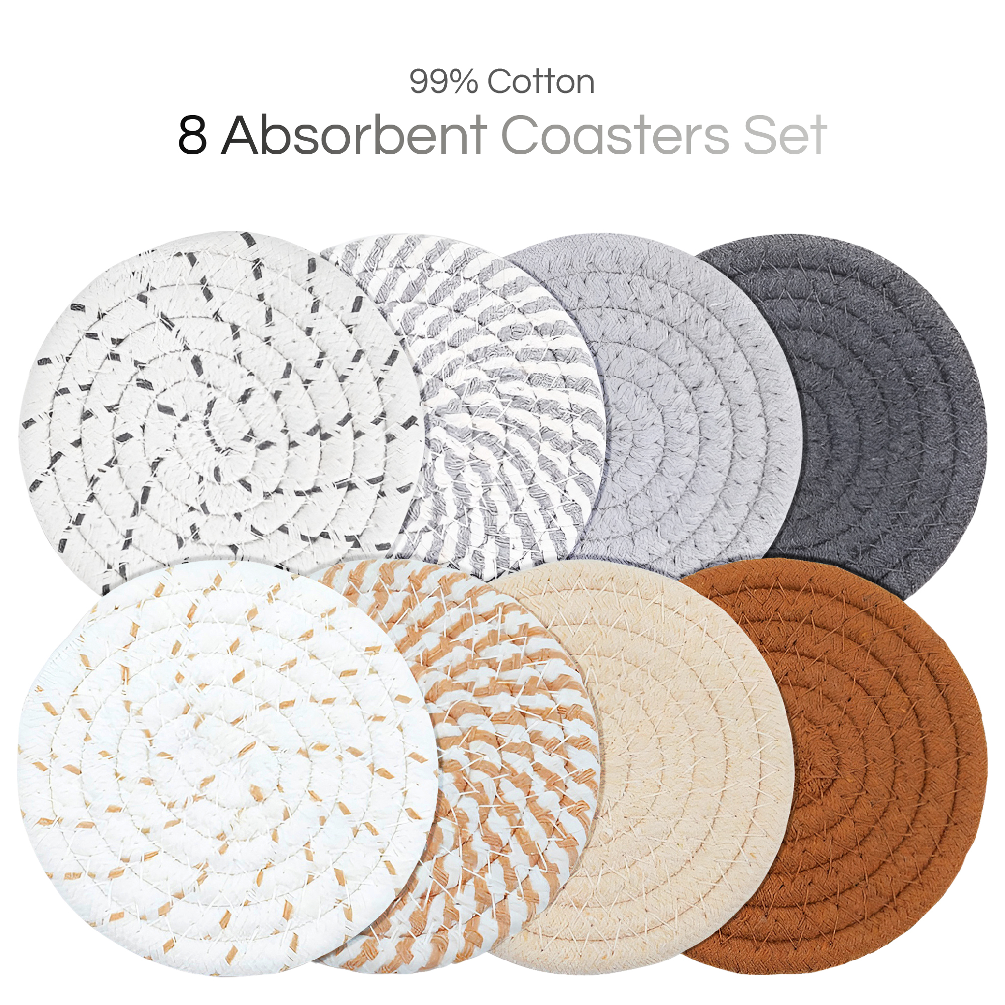 Cotton Drink Coasters Set with Holder – Absorbent Woven Fabric - Image 3