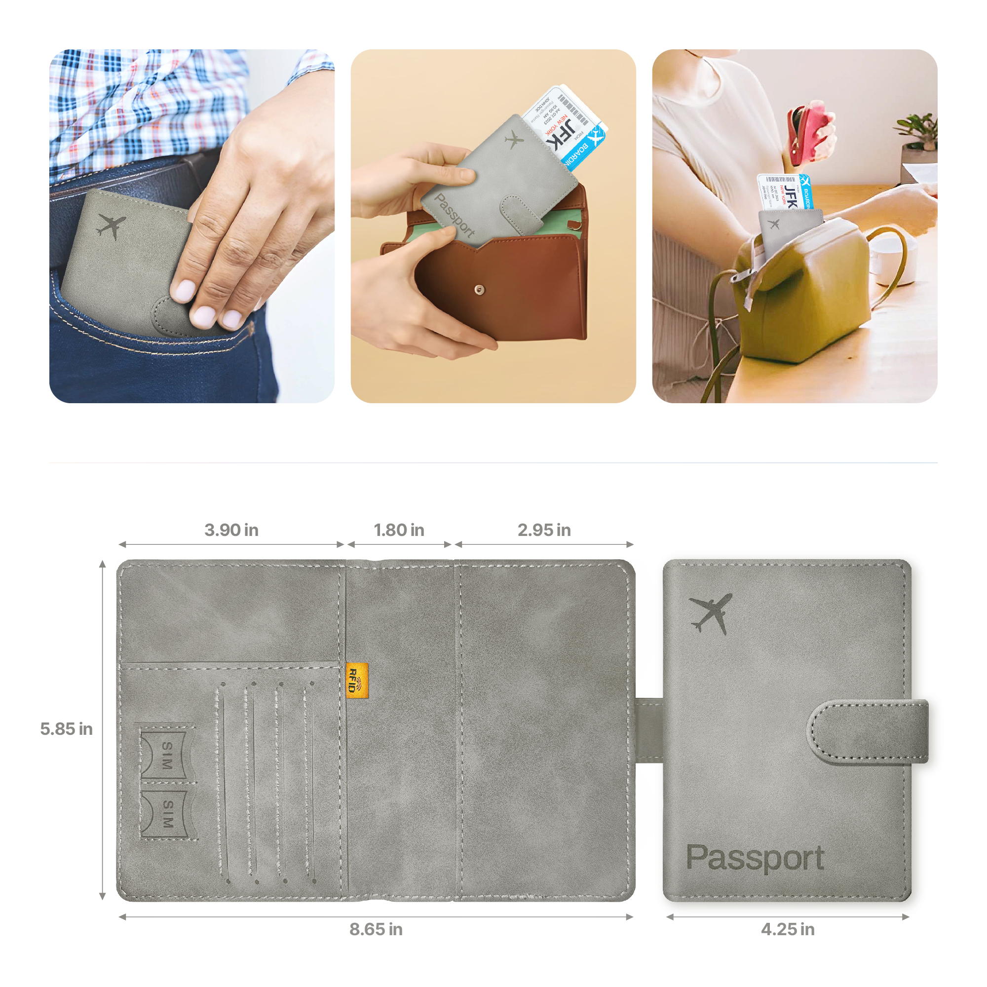 Passport Holder Cover Wallet, RFID Blocking Travel Document Organiser - Image 3
