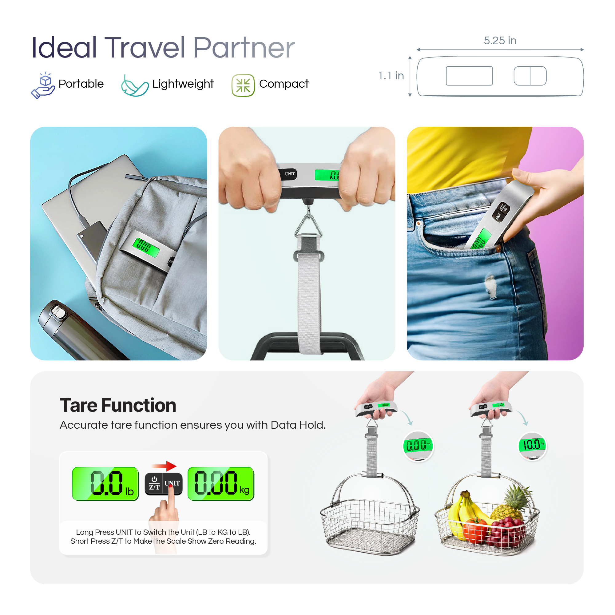 Digital Luggage Scale 110lb Portable Suitcase Weight Scale with Backlit LCD - Image 3