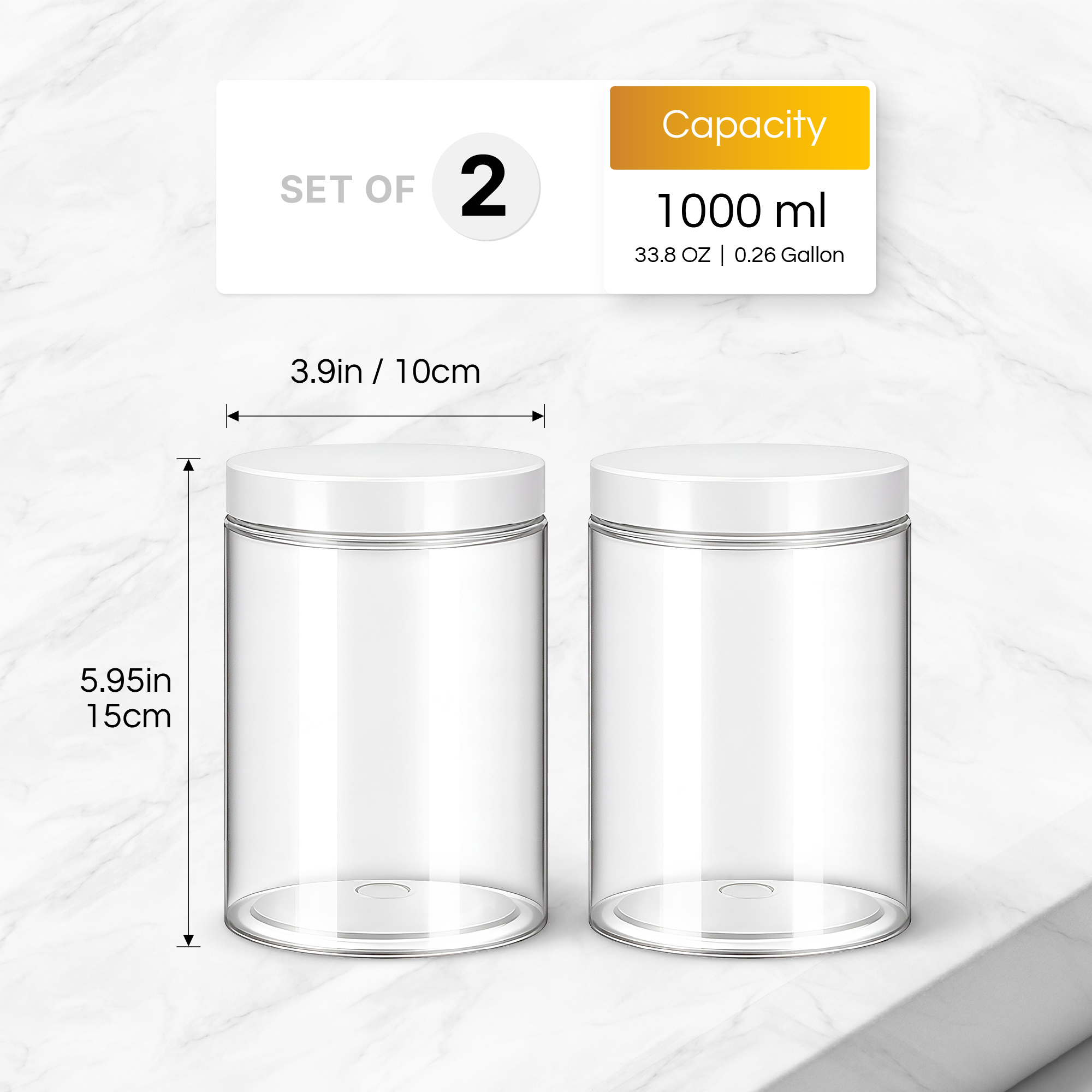 1000ml Plastic Jars with Lids, PET Plastic Storage Jars Pack of 2 - Image 3