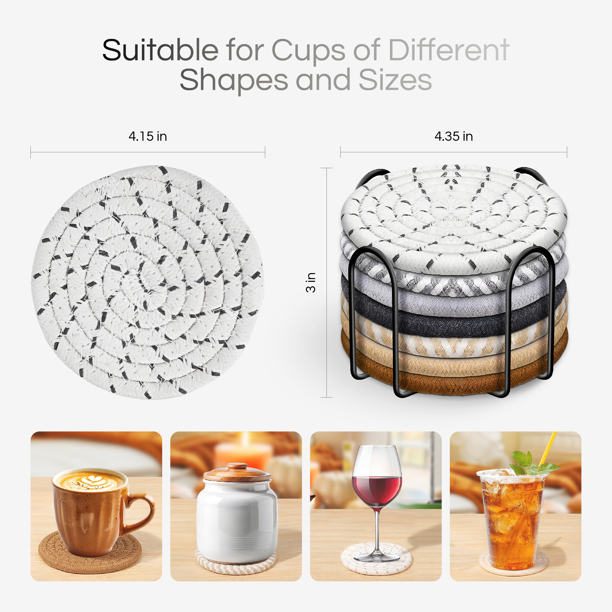 Cotton Drink Coasters Set with Holder – Absorbent Woven Fabric - Image 4