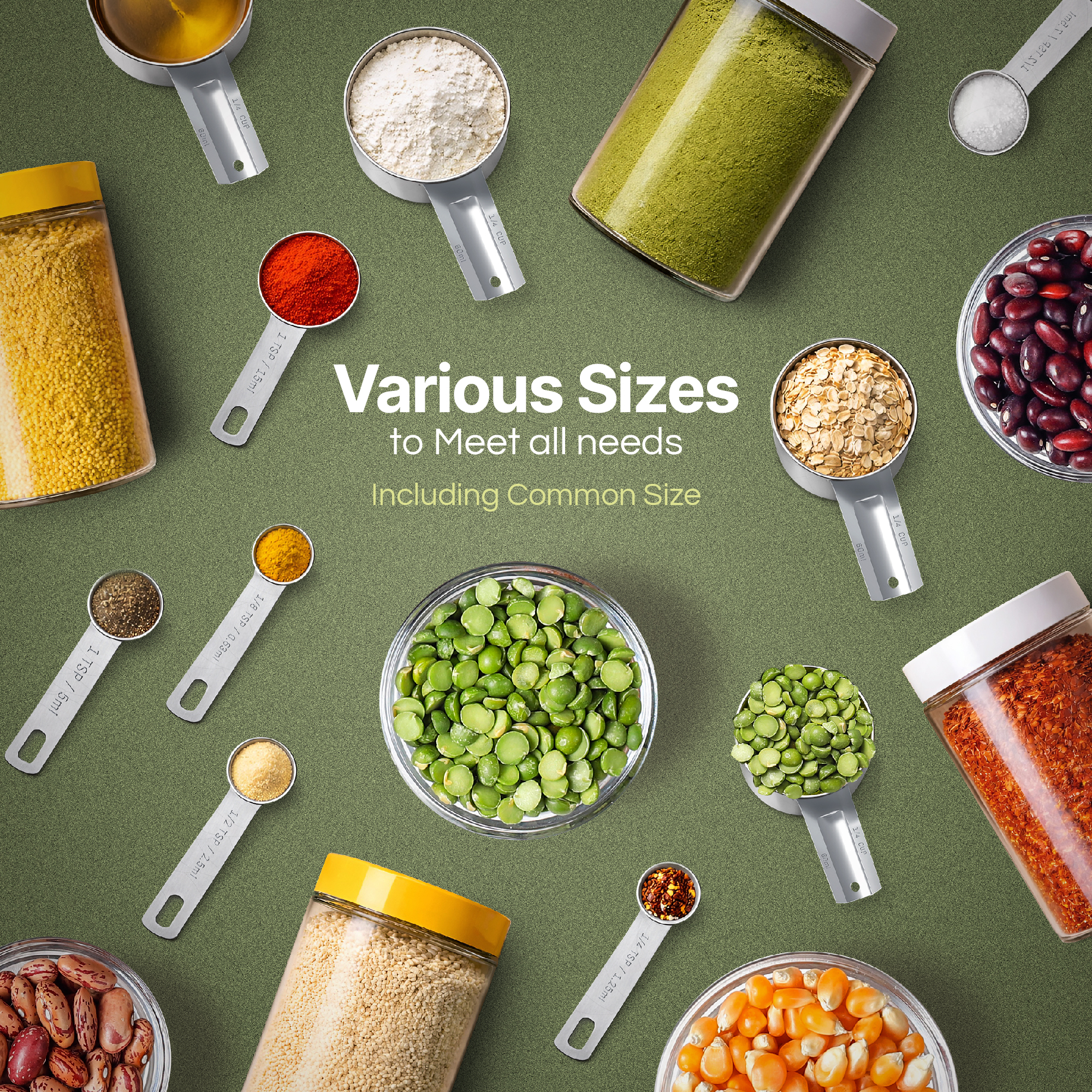 12 Set Stainless Steel Measuring Cups & Spoons with Food-Grade PET Jars - Image 4