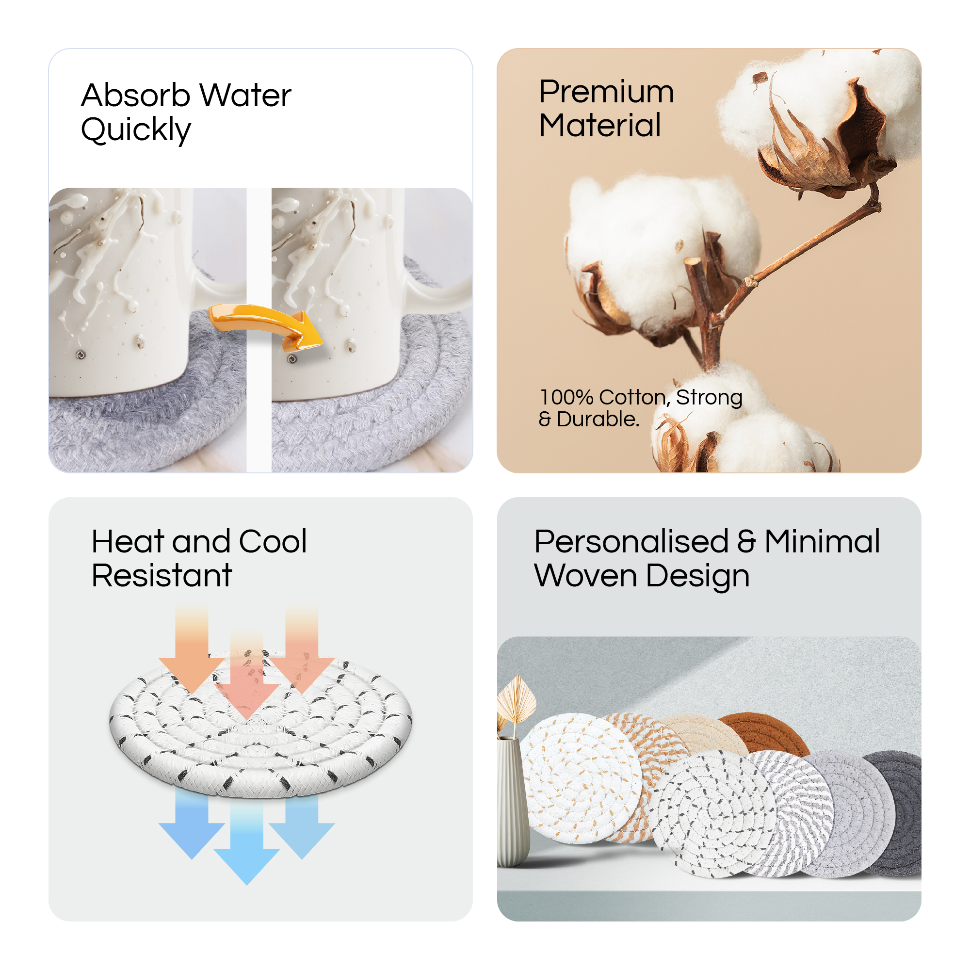 Cotton Drink Coasters Set with Holder – Absorbent Woven Fabric - Image 5