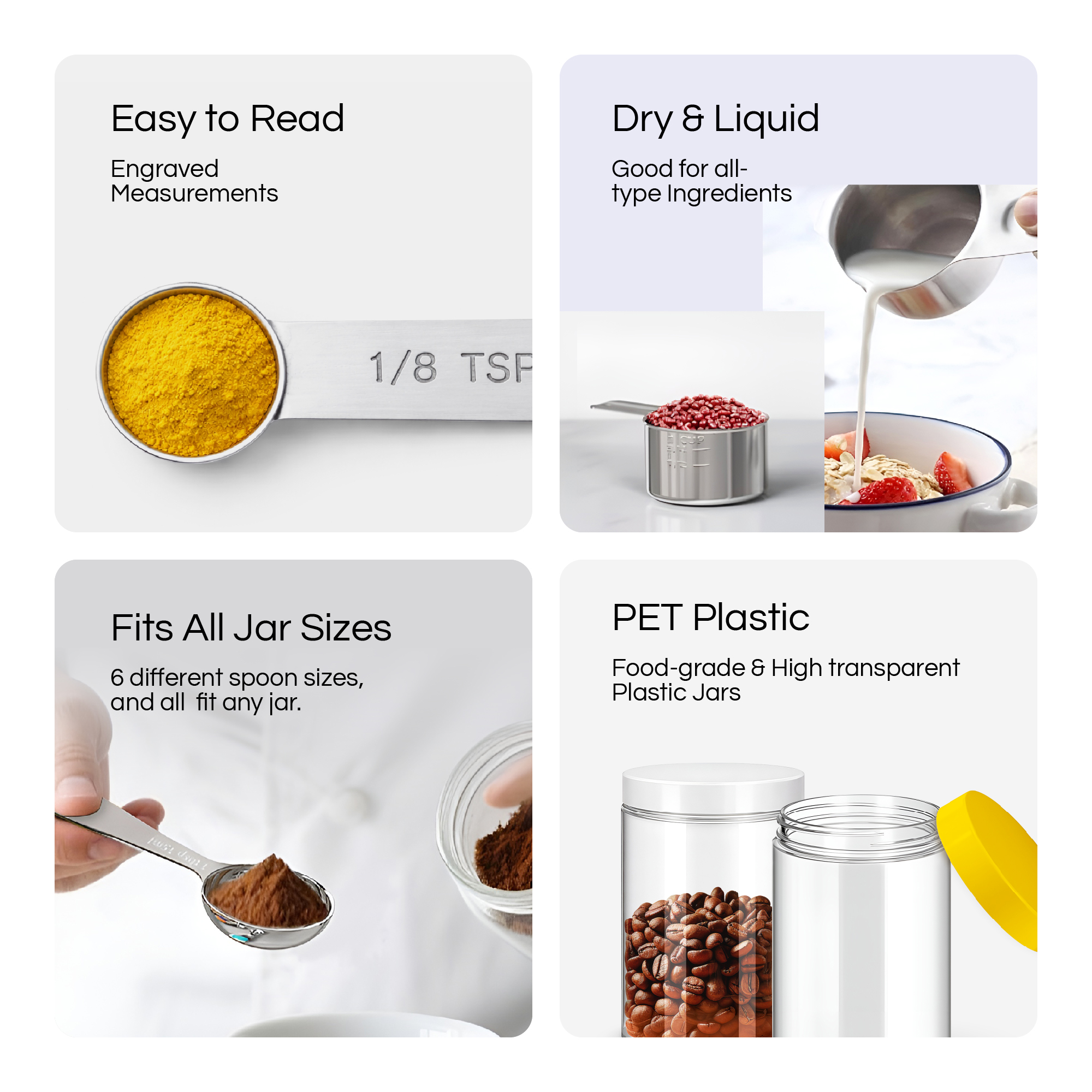 12 Set Stainless Steel Measuring Cups & Spoons with Food-Grade PET Jars - Image 5