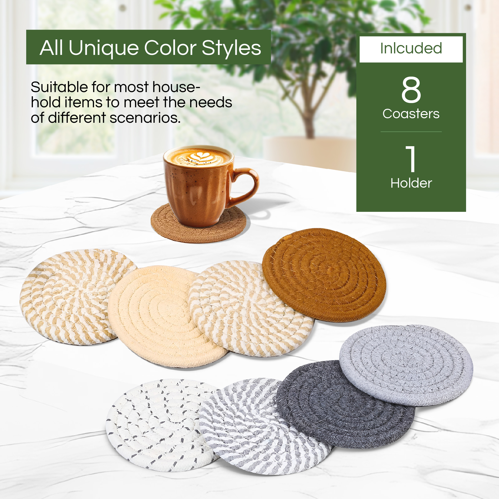 Cotton Drink Coasters Set with Holder – Absorbent Woven Fabric - Image 6