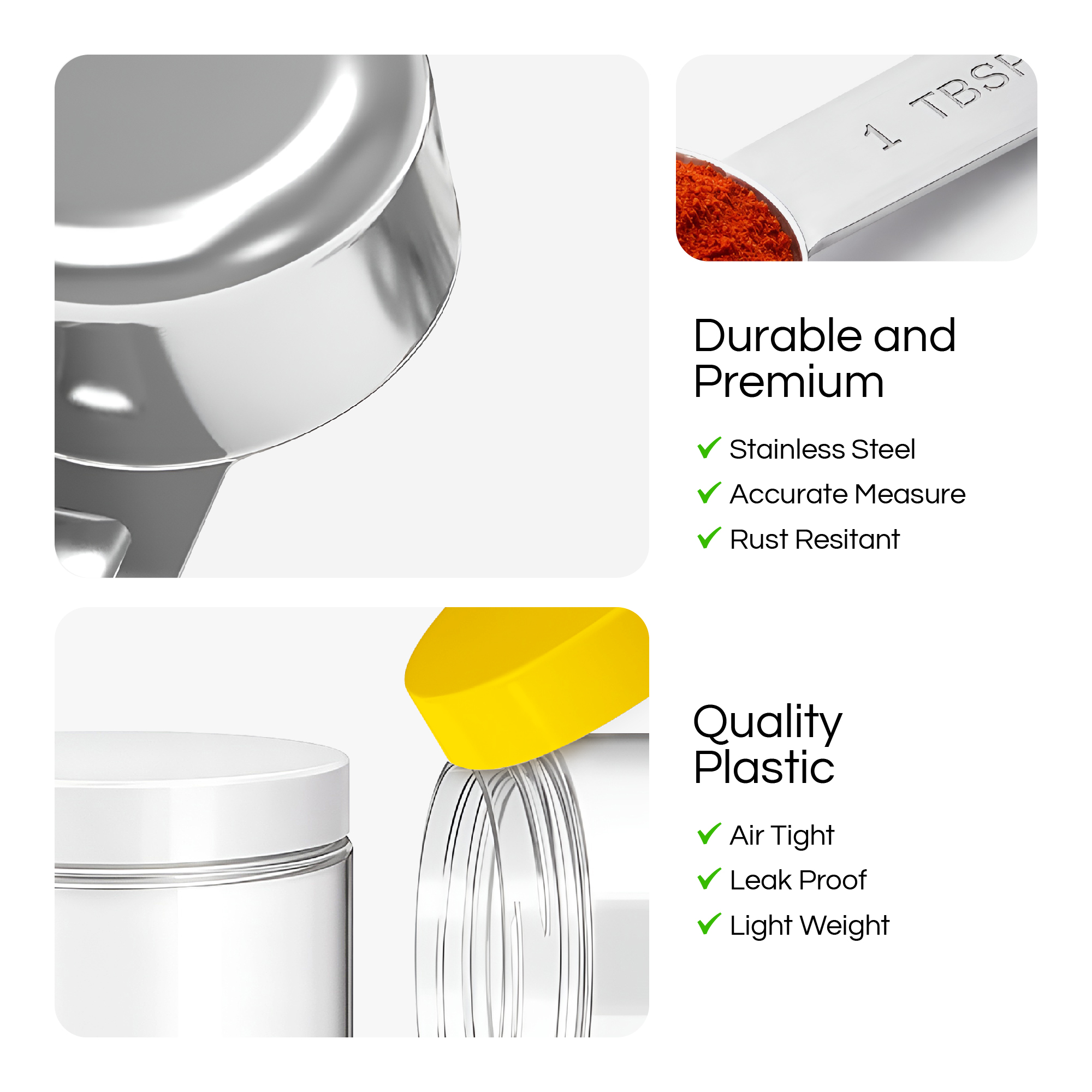12 Set Stainless Steel Measuring Cups & Spoons with Food-Grade PET Jars - Image 6
