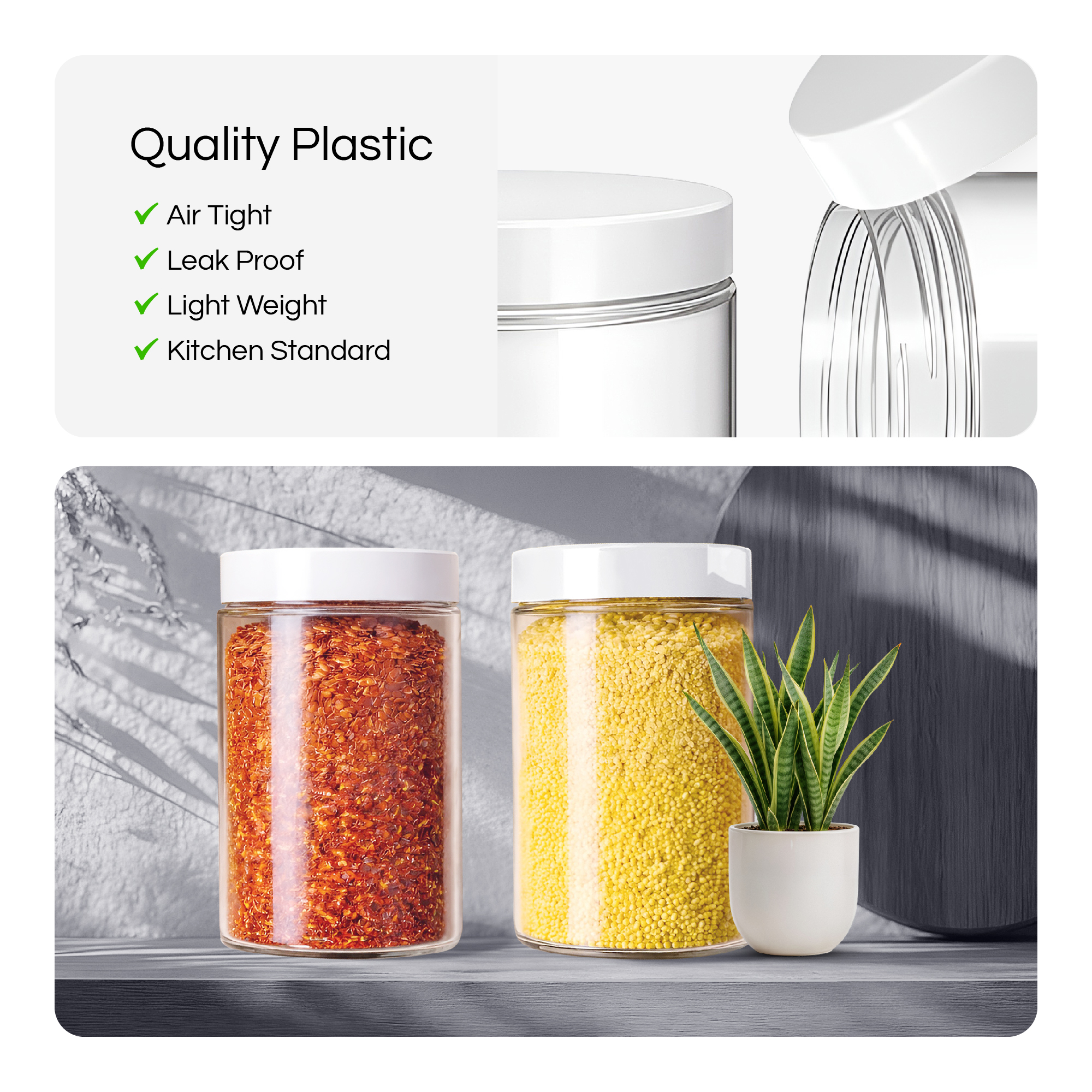 1000ml Plastic Jars with Lids, PET Plastic Storage Jars Pack of 2 - Image 6