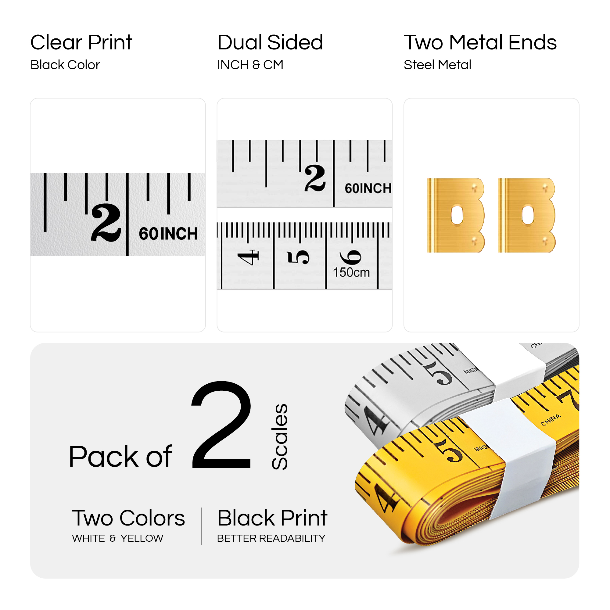 Soft Measuring Tape 2 Pack – 150cm, Flexible Body Tape with Metal End - Image 6