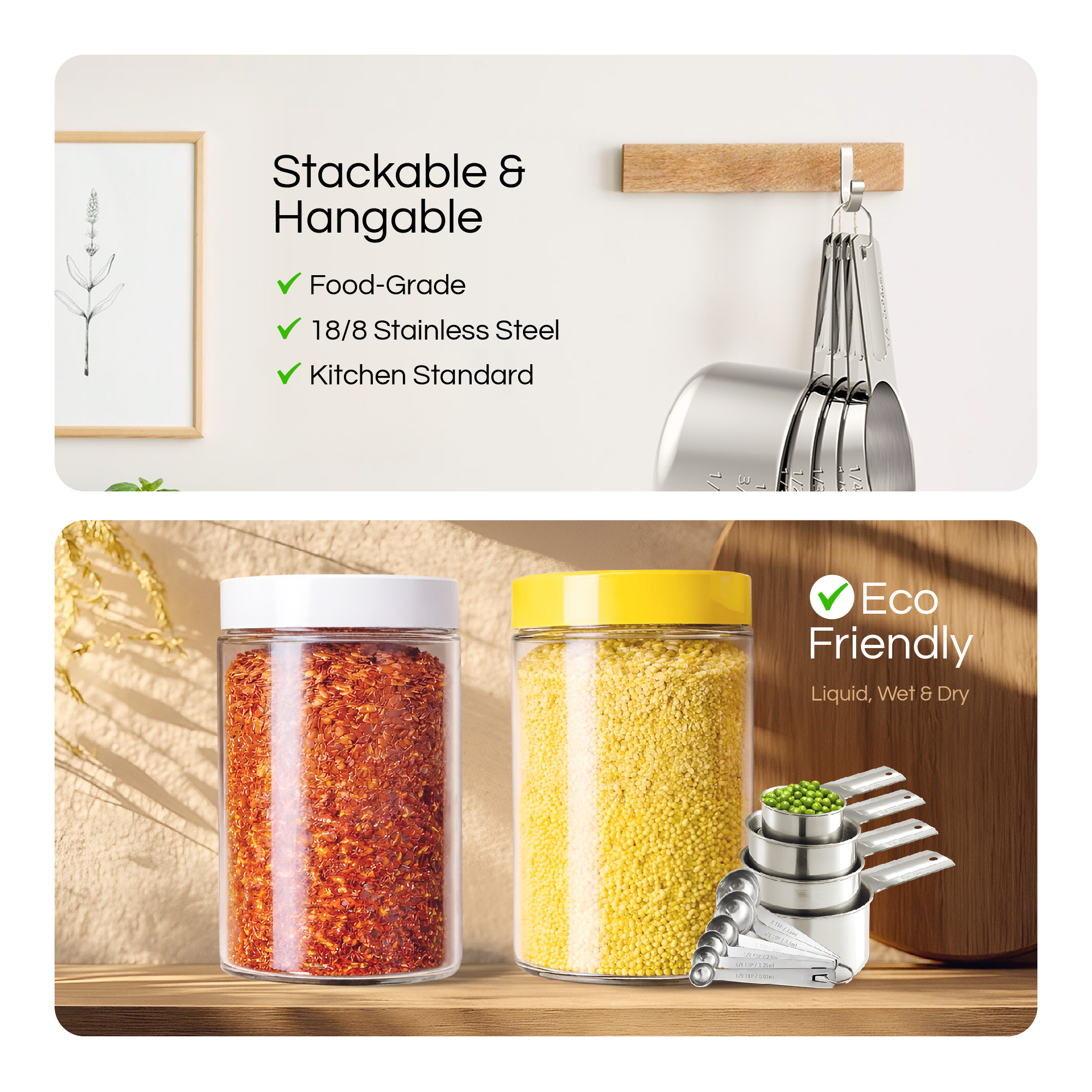 12 Set Stainless Steel Measuring Cups & Spoons with Food-Grade PET Jars - Image 7