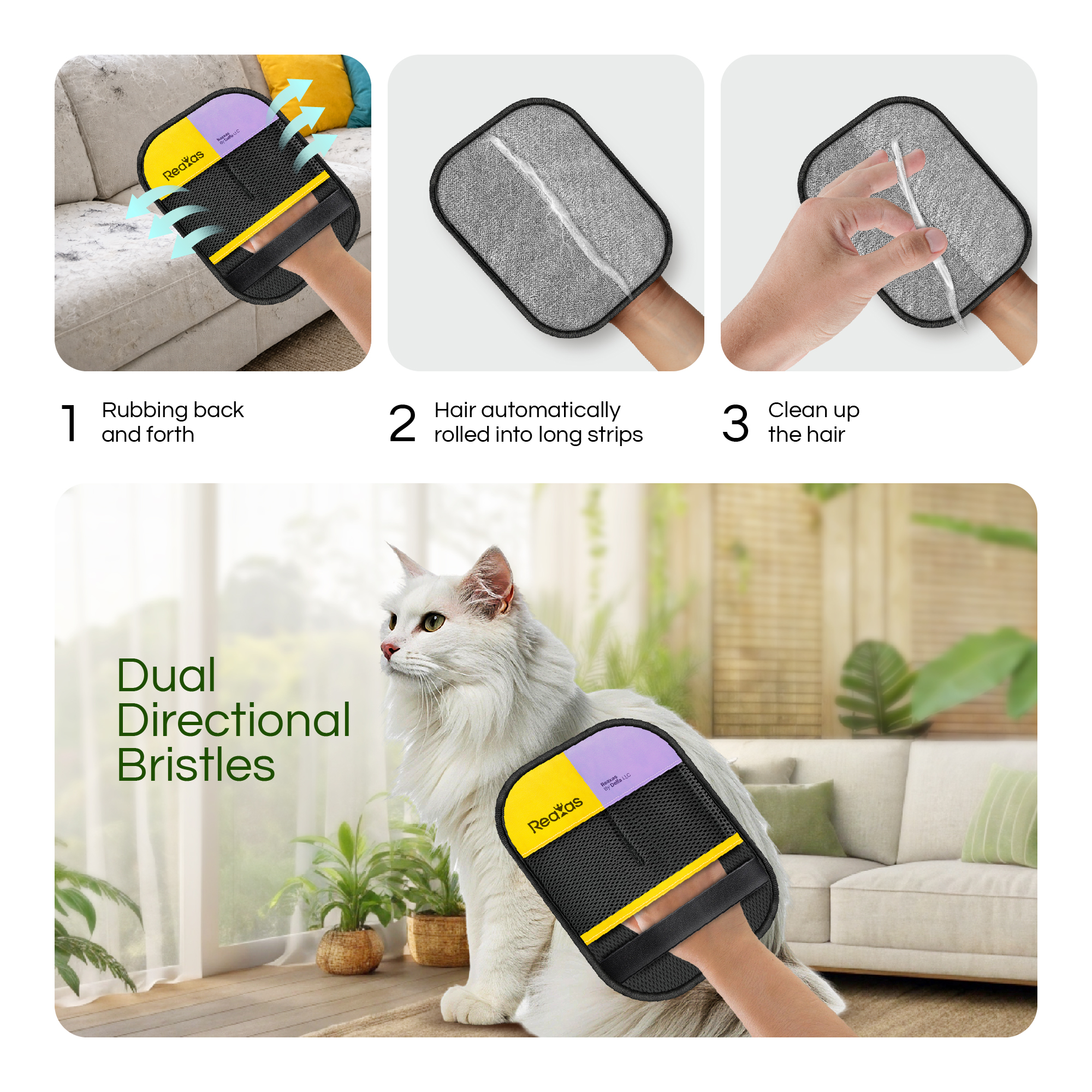 Pet Hair Removal Glove for Cats & Dogs, Large Reusable Electrostatic Pet Hair Glove - Image 7