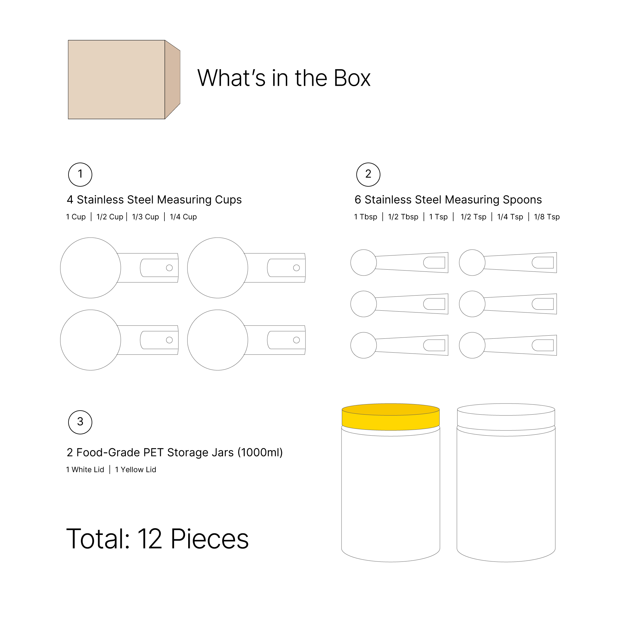 12 Set Stainless Steel Measuring Cups & Spoons with Food-Grade PET Jars - Image 8