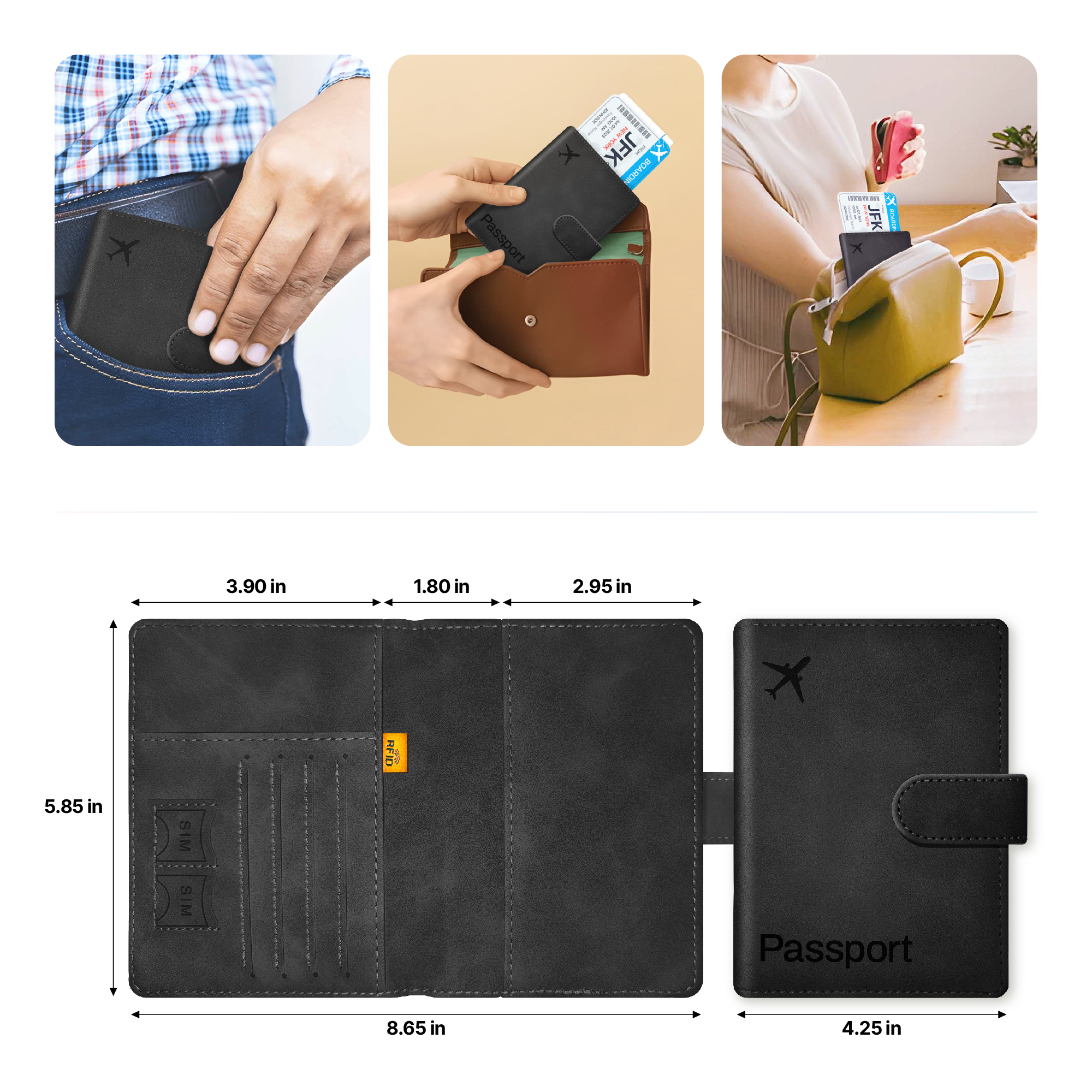 Passport Holder Cover Wallet, RFID Blocking Travel Document Organiser - Image 10