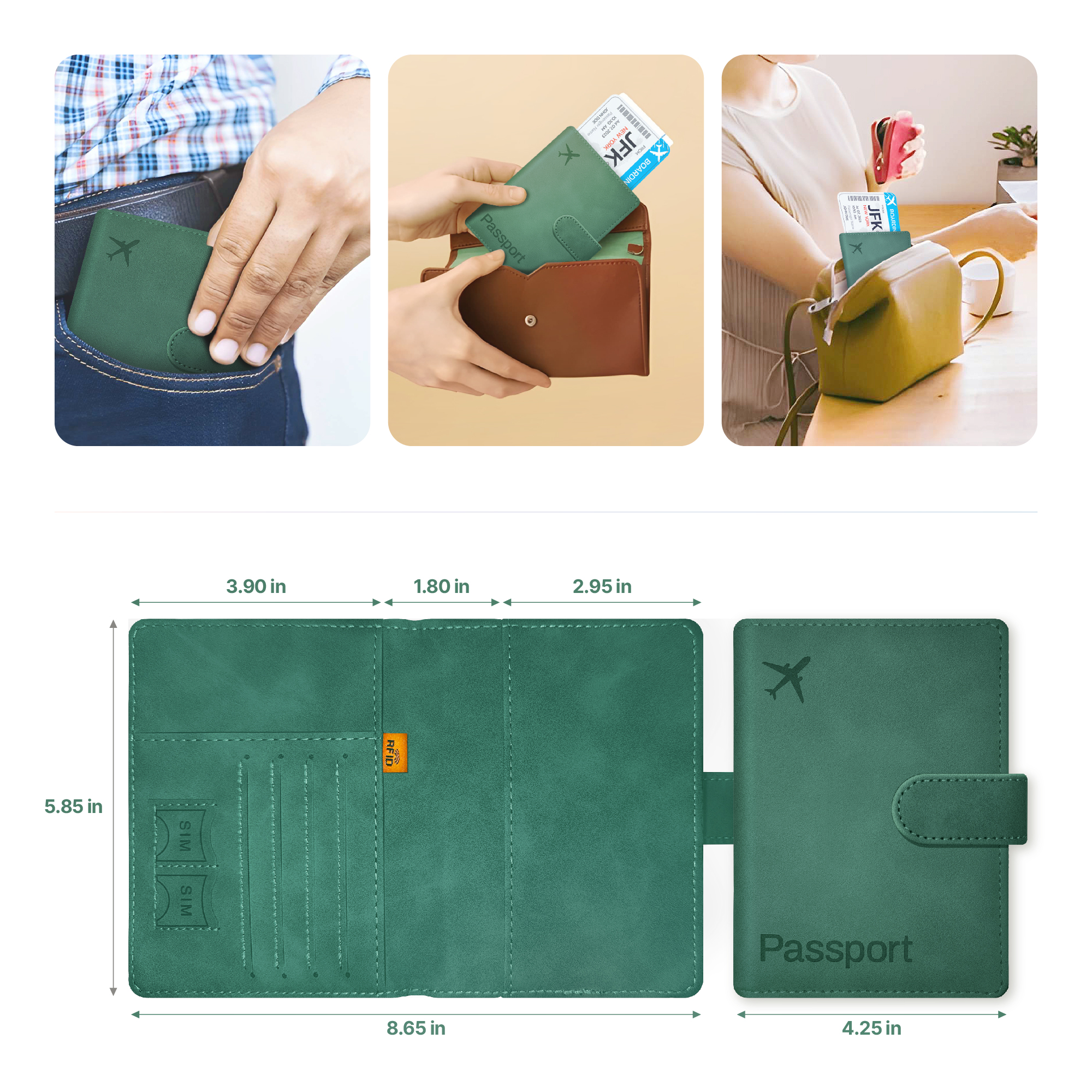 Passport Holder Cover Wallet, RFID Blocking Travel Document Organiser - Image 17