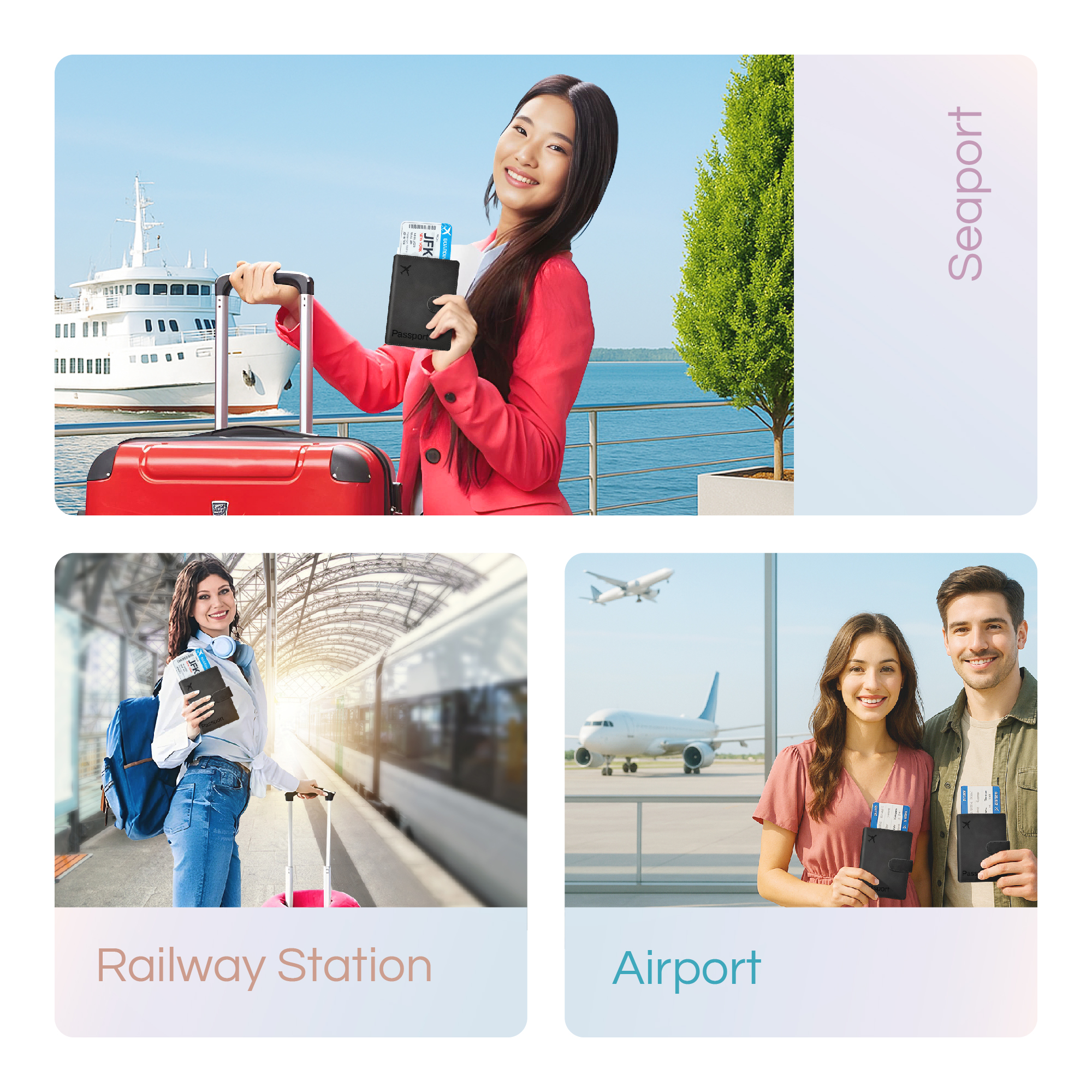 Passport Holder Cover Wallet, RFID Blocking Travel Document Organiser Black - Image 7